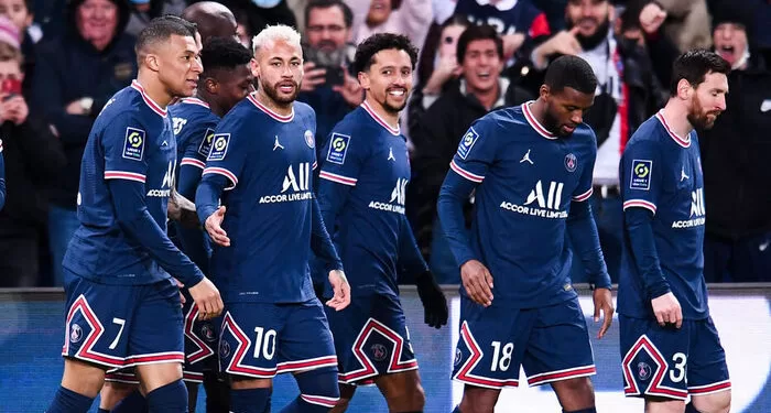 07 Kylian MBAPPE (psg) - 10 NEYMAR JR (psg) - 05 MARQUINHOS (psg) - 18 Georginio WIJNALDUM (psg) during the Ligue 1 Uber Eats match between Paris and Saint-Etienne at Parc des Princes on February 26, 2022 in Paris, France. (Photo by Philippe Lecoeur/FEP/Icon Sport) - Photo by Icon sport