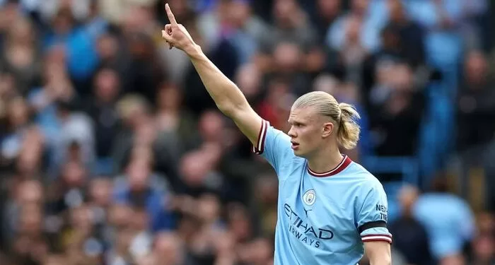 FILE PHOTO: Soccer Football - Premier League - Manchester City v Manchester United - Etihad Stadium, Manchester, Britain - October 2, 2022 Manchester City's Erling Braut Haaland reacts REUTERS/Phil Noble