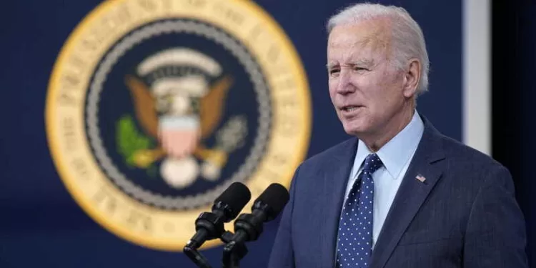 epa10471460 US President Joe Biden speaks at the Eisenhower Executive Office Building in Washington, DC, USA, 16 February 2023. Biden spoke about the series of objects the US has downed over the past two weeks, including an alleged Chinese spy balloon, in his first extended public remarks about the episode.  EPA/AL DRAGO / POOL