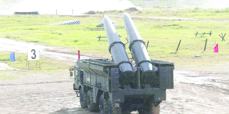 epa07673070 A Russian Iskander-M mobile short-range ballistic missile launcher during the field show programs at the Army 2019 International Military Technical Forum in Patriot Park in Alabino, Moscow region, Russia, 25 June 2019. The Army 2019 International Military Technical Forum are held from 25 to 30 June.  EPA-EFE/MAXIM SHIPENKOV