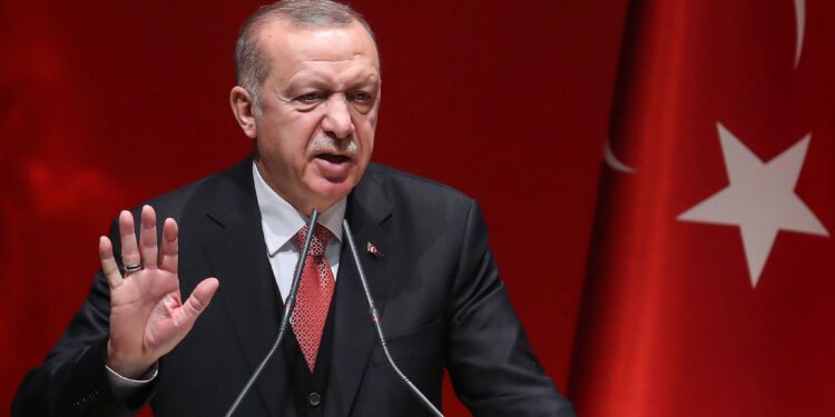 Turkish President Recep Tayyip Erdogan addresses a meeting of provincial election officials at the headquarters of his ruling Justice and Development (AK) Party in Ankara on January 29, 2019. (Photo by Adem ALTAN / AFP)        (Photo credit should read ADEM ALTAN/AFP/Getty Images)