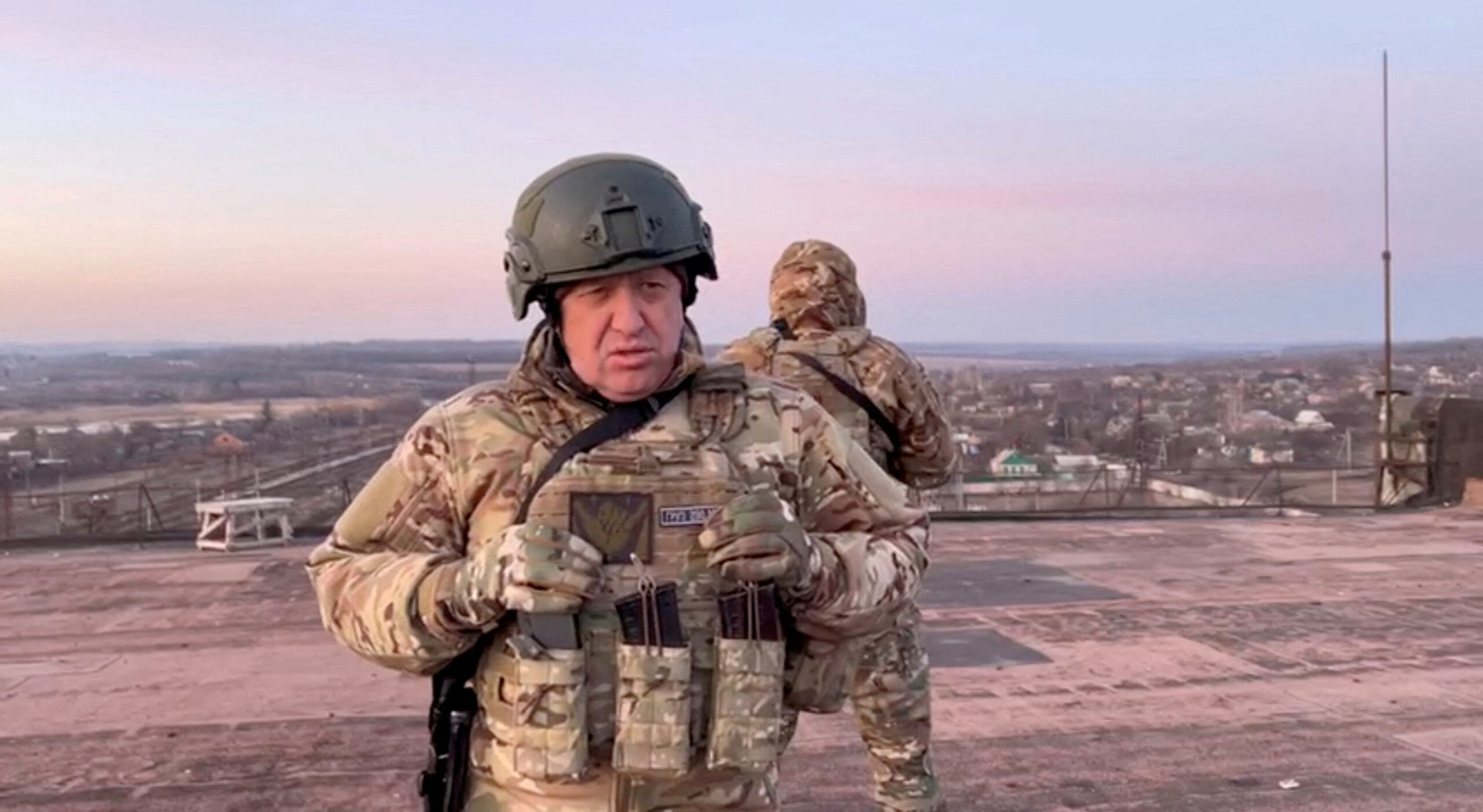 FILE PHOTO: Yevgeny Prigozhin, founder of Russia's Wagner mercenary force, speaks in Paraskoviivka, Ukraine in this still image from an undated video released on March 3, 2023. Concord Press Service/via REUTERS