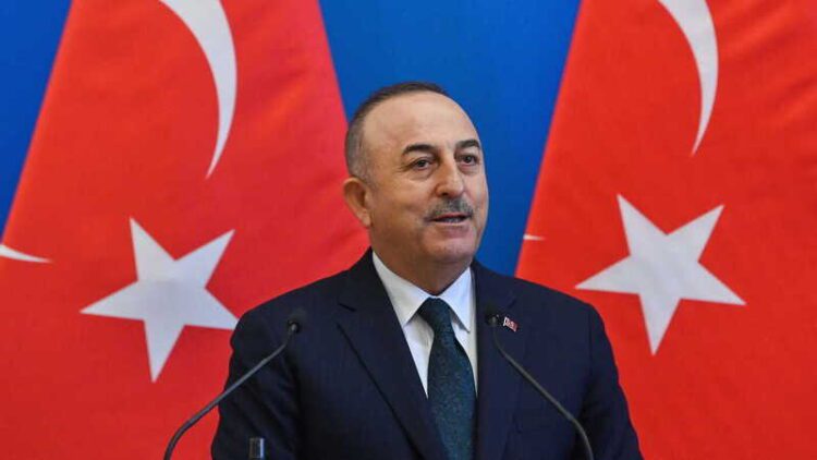 epa10440877 Foreign Minister of Turkey Mevlut Cavusoglu speaks during a joint press conference with Hungarian Minister of Foreign Affairs and Trade Peter Szijjarto following their meeting in Budapest, Hungary, 31 January 2023. EPA/TIBOR ILLYES HUNGARY OUT