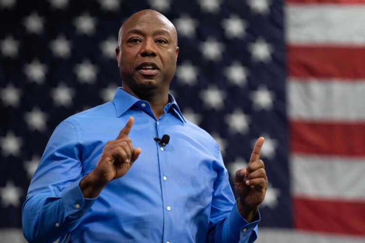 NORTH CHARLESTON, SOUTH CAROLINA - MAY 22: U.S. Senator Tim Scott (R-SC) announces his run for the 2024 Republican presidential nomination at a campaign event on May 22, 2023 in North Charleston, South Carolina. Scott, who is the ranking member of the Senate Banking, Housing, and Urban Affairs Committee, joins 5 other Republicans currently running in the 2024 Presidential race. Allison Joyce/Getty Images/AFP (Photo by Allison Joyce / GETTY IMAGES NORTH AMERICA / Getty Images via AFP)